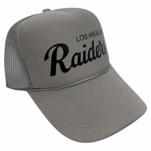 NEW VINTAGE STYLE SPORTS SCRIPT LOS ANGELES RAIDERS GRAY BLACK TRUCKER HAT CAP